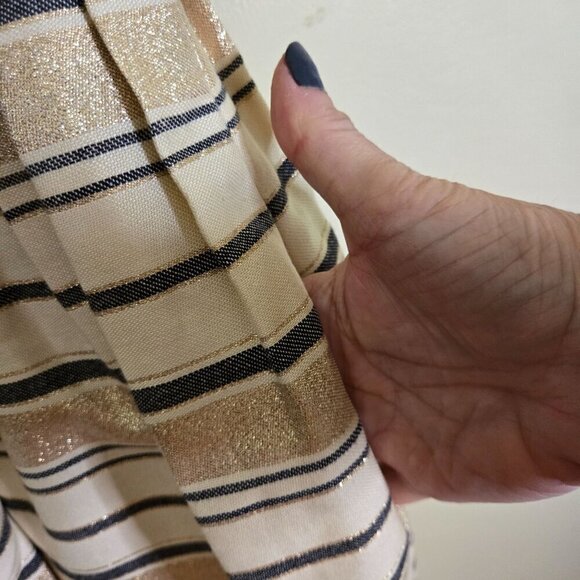 J. Crew NWT Ivory Gold Chevron Striped Metallic Dot N Flare V Neck Dress Size 0 - Picture 6 of 11